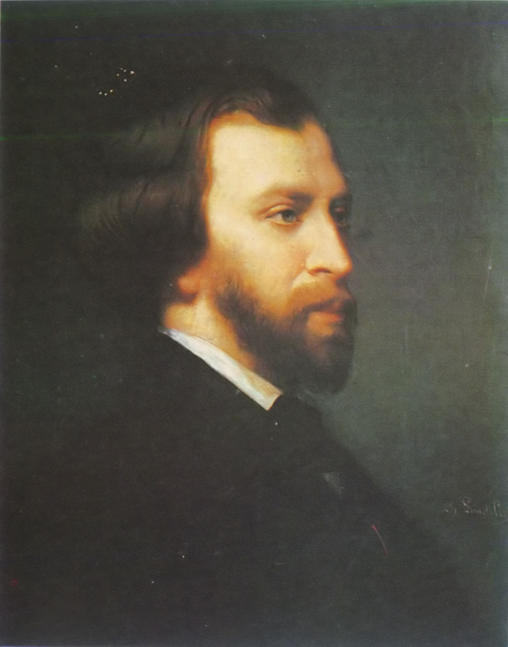 Peinture à l'huile de Charles Landelle représentant Alfred de Musset assis de trois-quarts, le visage mélancolique et fatigué en 1854