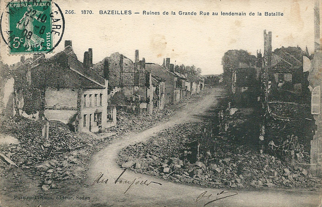 Photographie ancienne des ruines de Bazeilles après les combats de septembre 1870