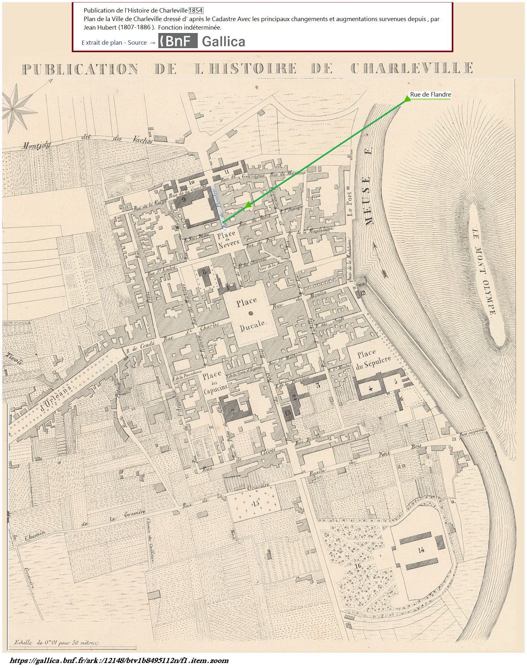 Plan de la Ville de Charleville dressé par Jean Hubert en 1854